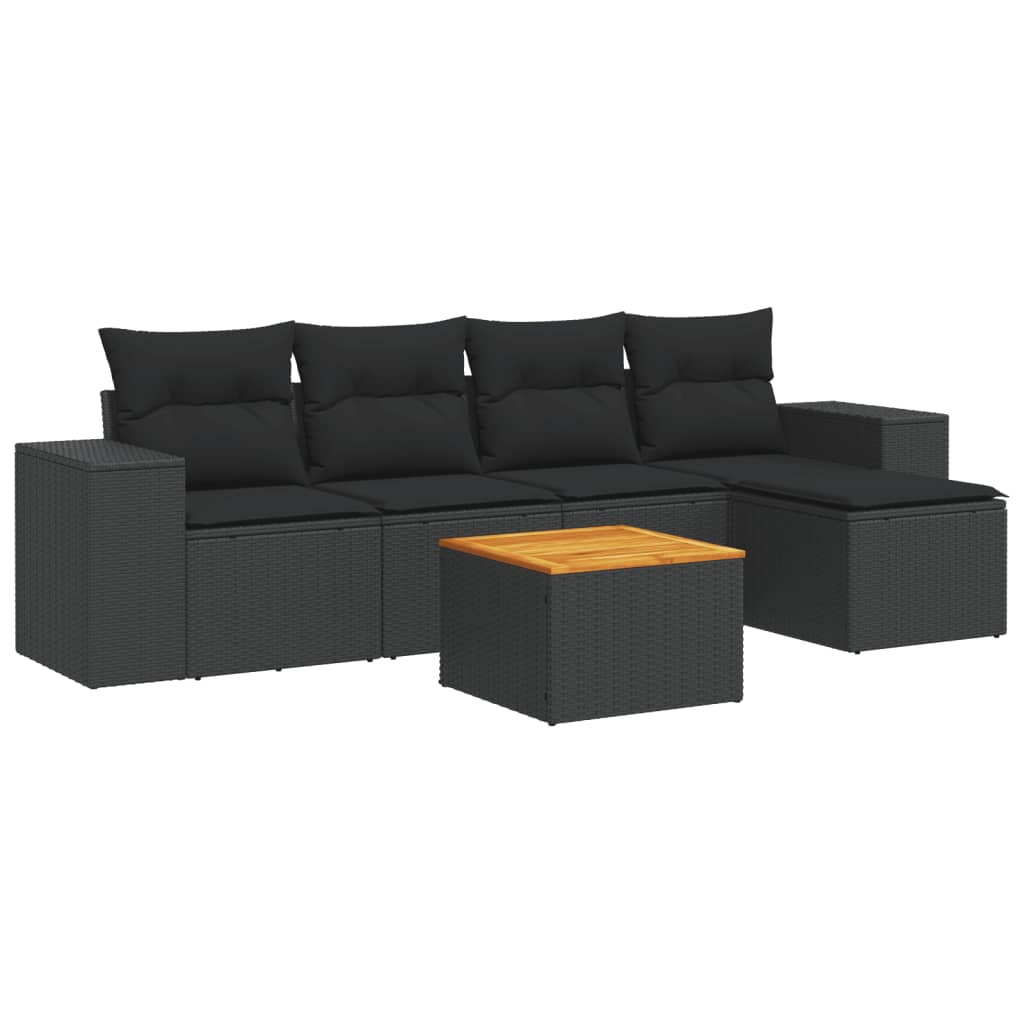 Thumbnail - vidaXL 6-tlg. Garten-Sofagarnitur mit Kissen Schwarz Poly Rattan