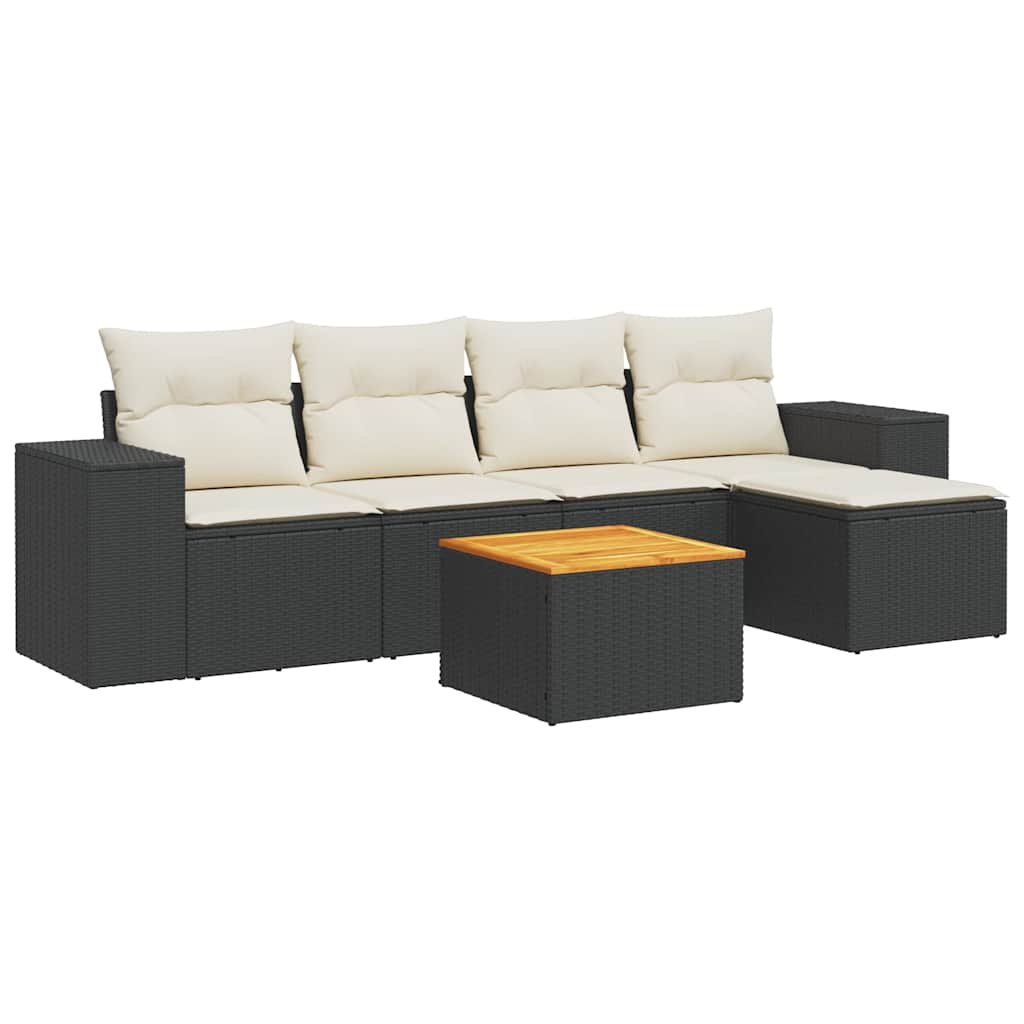 Thumbnail - vidaXL 6-tlg. Garten-Sofagarnitur mit Kissen Schwarz Poly Rattan