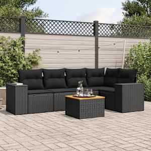 Vrtna sedežna garnitura 6-delna z blazinami črna poli ratan