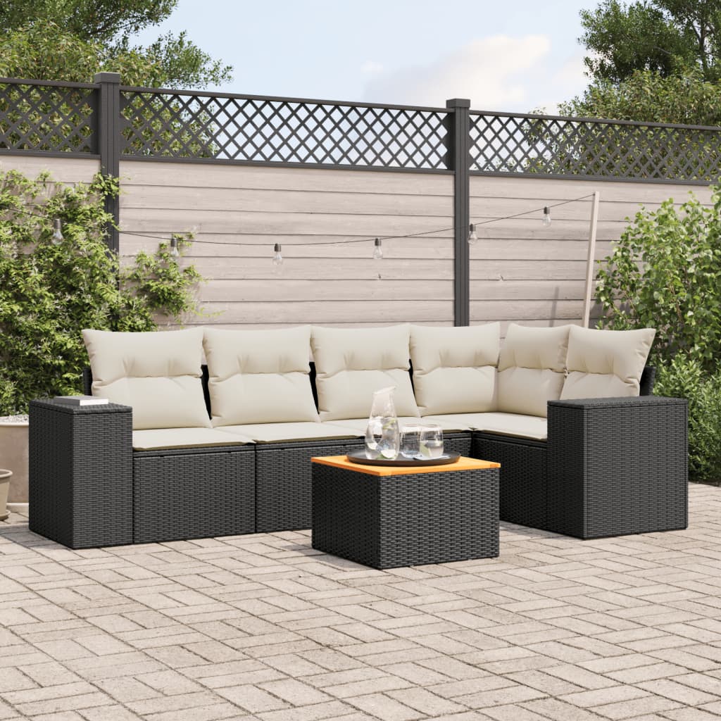 vidaXL Salon de jardin 6 pcs avec coussins noir résine tressée