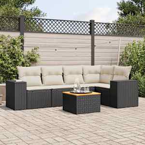 Vrtna sedežna garnitura 6-delna z blazinami črna poli ratan