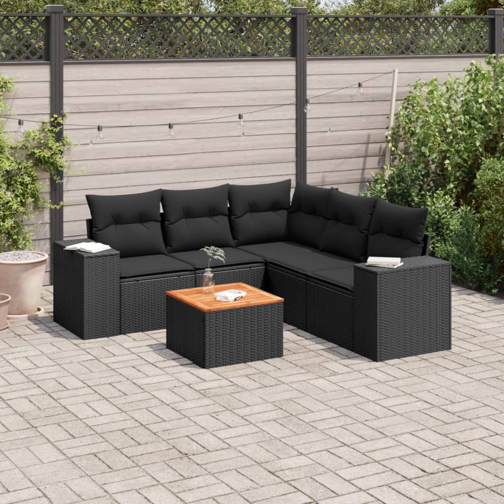 vidaXL 6-tlg. Garten-Sofagarnitur mit Kissen Schwarz Poly Rattan