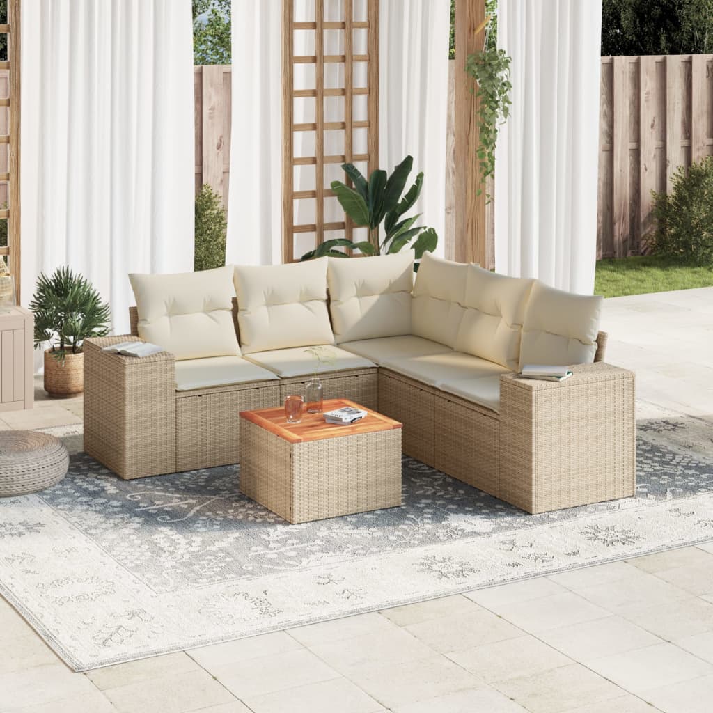 vidaXL 6-tlg. Garten-Sofagarnitur mit Kissen Beige Poly Rattan