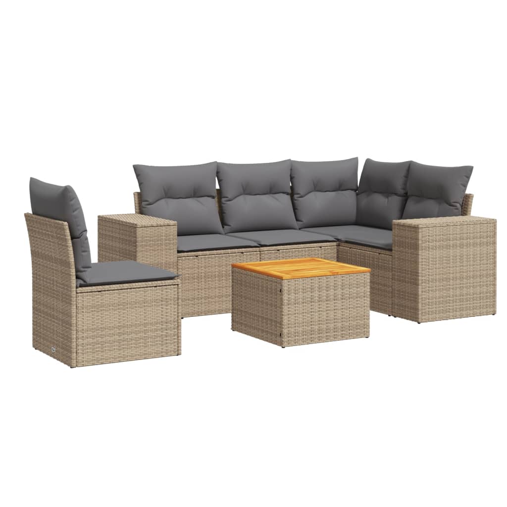Thumbnail - vidaXL 6-tlg. Garten-Sofagarnitur mit Kissen Beige Poly Rattan