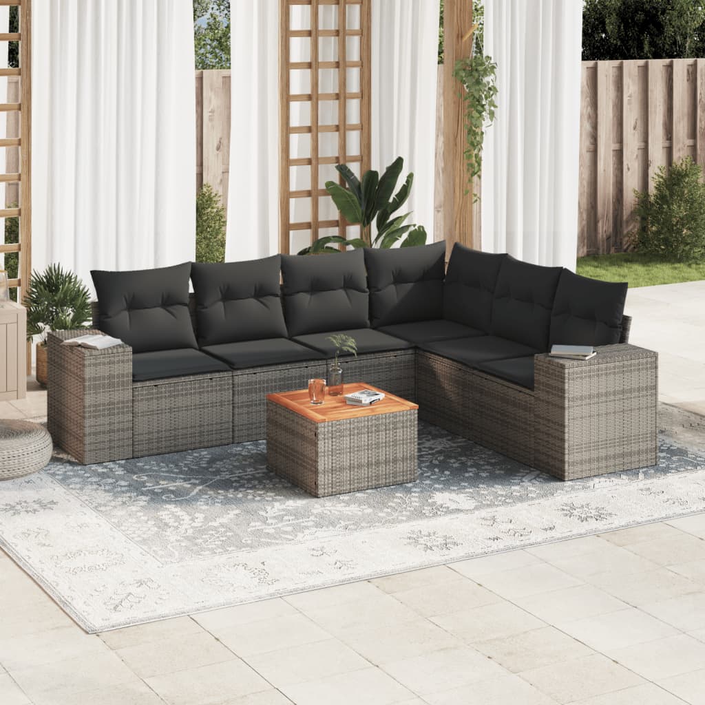 vidaXL 7-tlg. Garten-Sofagarnitur mit Kissen Grau Poly Rattan