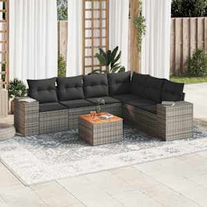 Vrtna sedežna garnitura 7-delna z blazinami siv poli ratan