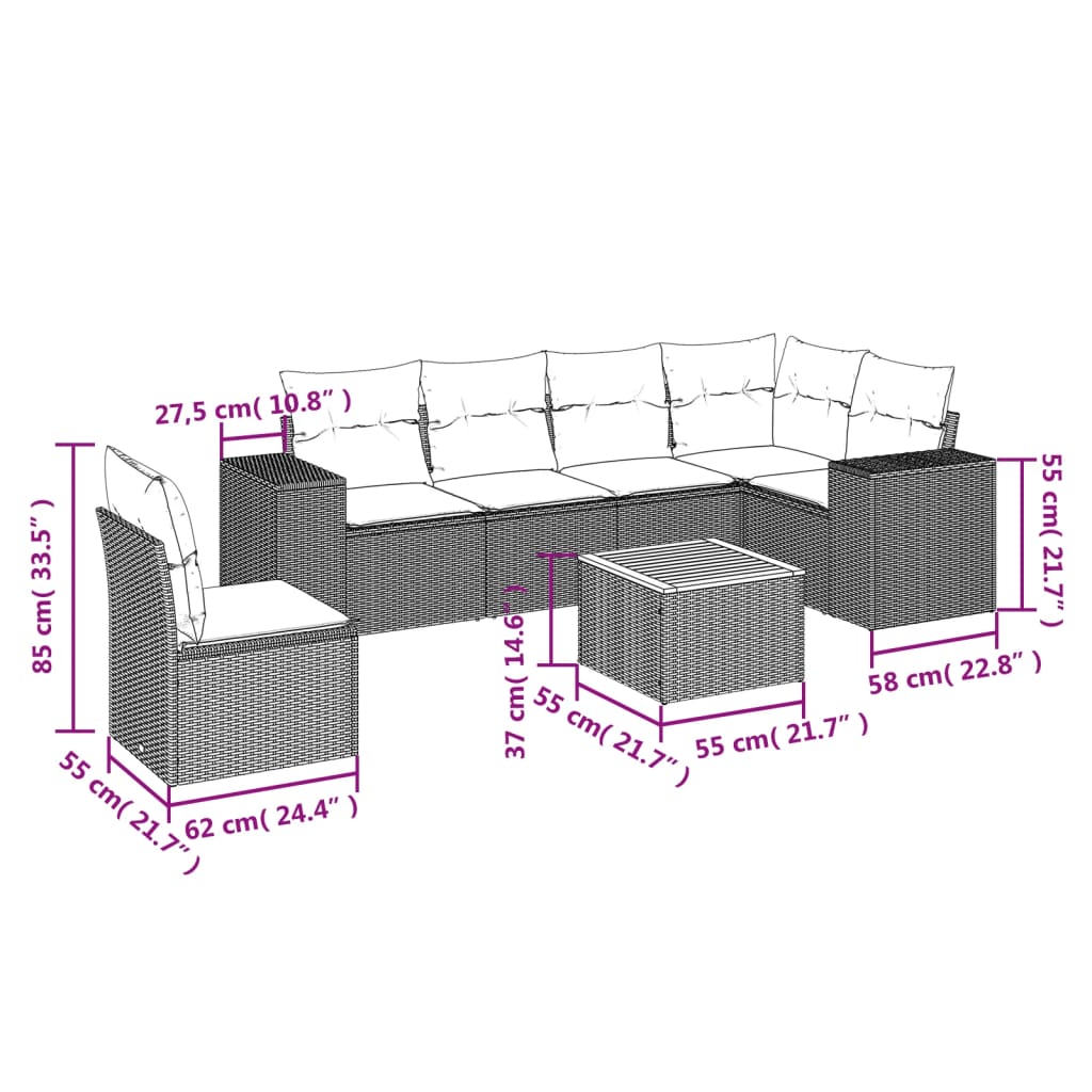Set canapele de grădină cu perne, 7 piese, negru, poliratan 3257799 - imagine 3