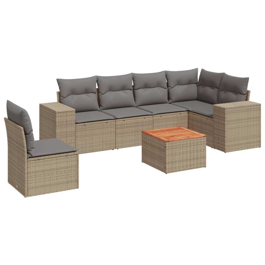 Thumbnail - vidaXL 7-tlg. Garten-Sofagarnitur mit Kissen Beige Poly Rattan