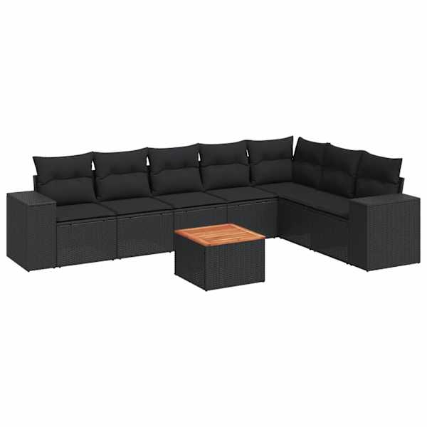 vidaXL 8-osaline aiadiivani komplekt patjadega, must, pol&uuml;rotang