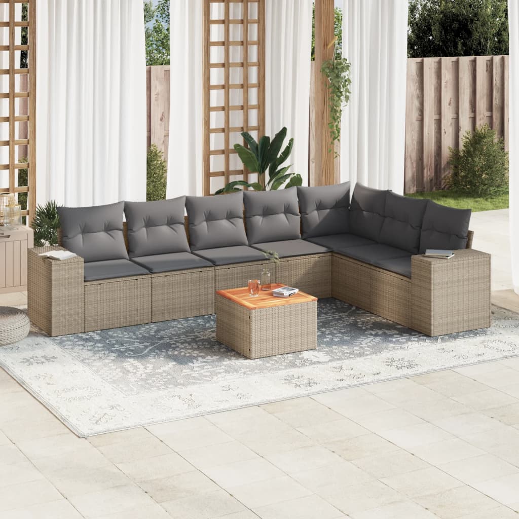 vidaXL 8-tlg. Garten-Sofagarnitur mit Kissen Beige Poly Rattan