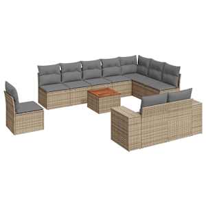 vidaXL 11-osaline aiadiivani komplekt patjadega, beež, pol&uuml;rotang