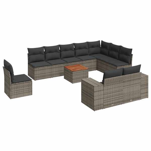 vidaXL 11-osaline aiadiivani komplekt patjadega, hall, pol&uuml;rotang