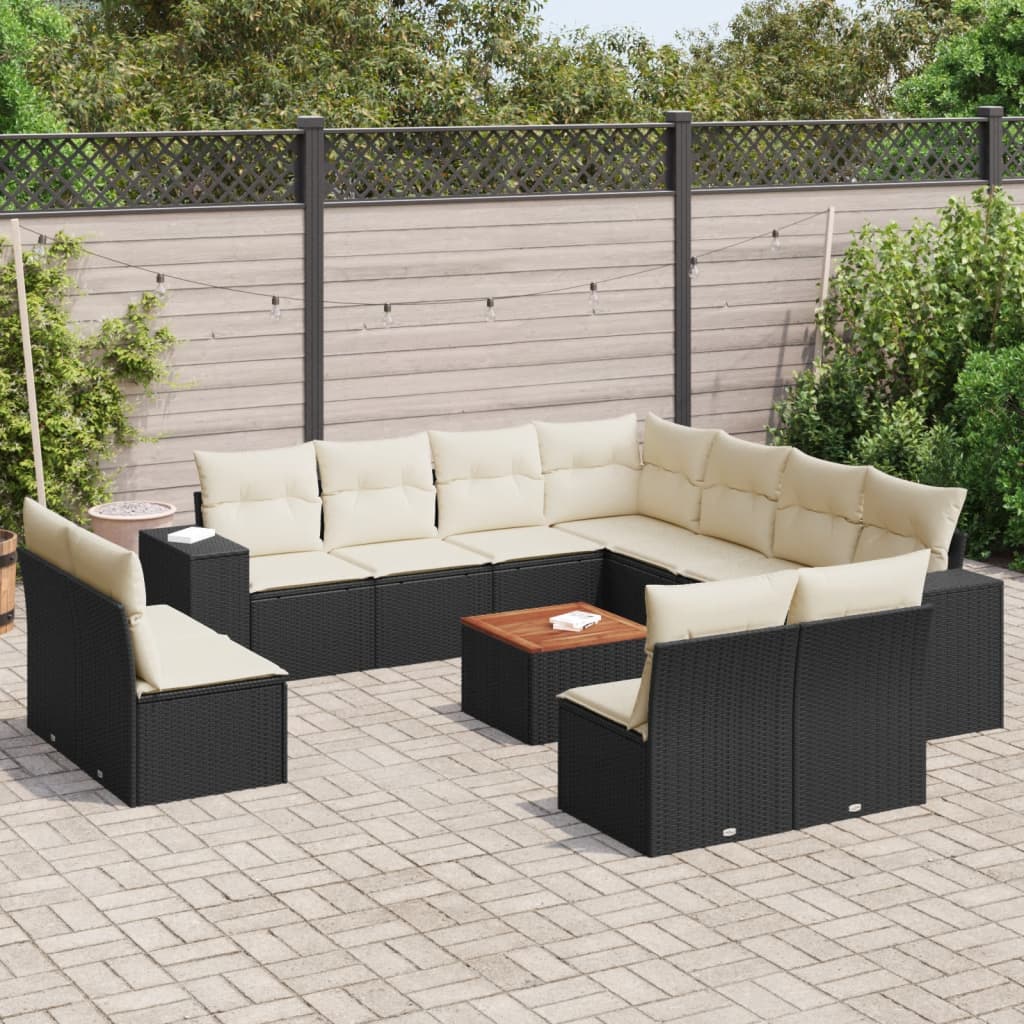 vidaXL Salon de jardin 12 pcs avec coussins noir résine tressée