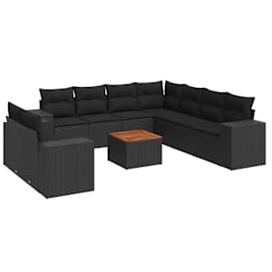 vidaXL 10-osaline aiadiivani komplekt patjadega, must, pol&uuml;rotang
