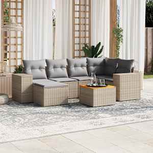 Vrtna sedežna garnitura 7-delna z blazinami bež poli ratan