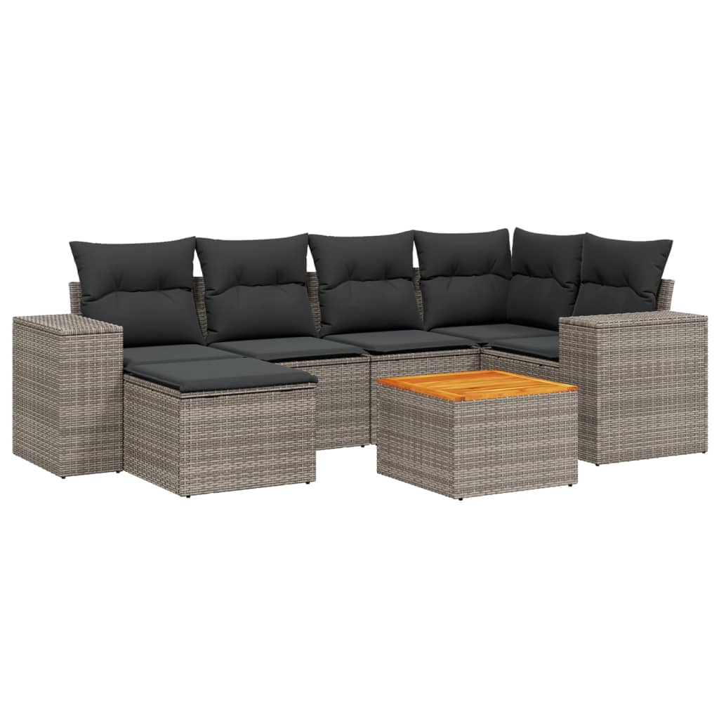 Thumbnail - vidaXL 7-tlg. Garten-Sofagarnitur mit Kissen Grau Poly Rattan