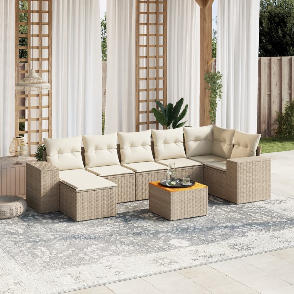 vidaXL 8-tlg. Garten-Sofagarnitur mit Kissen Beige Poly Rattan