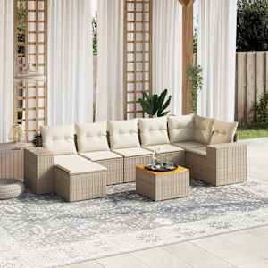 Vrtna sedežna garnitura 8-delna z blazinami bež poli ratan