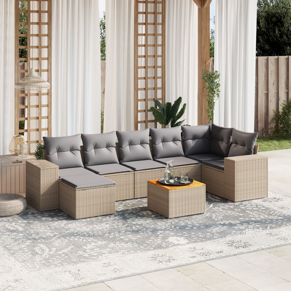 vidaXL 8-tlg. Garten-Sofagarnitur mit Kissen Beige Poly Rattan