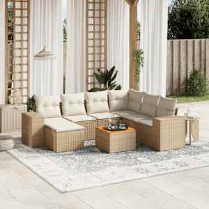 Vrtna sedežna garnitura 8-delna z blazinami bež poli ratan