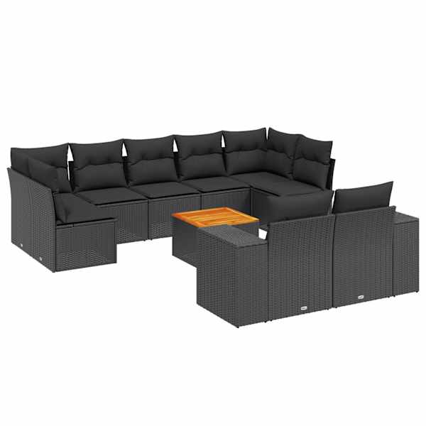 vidaXL 10-osaline aiadiivani komplekt patjadega, must, pol&uuml;rotang