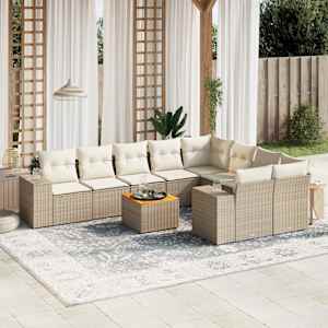 Vrtna sedežna garnitura 10-delna z blazinami bež poli ratan