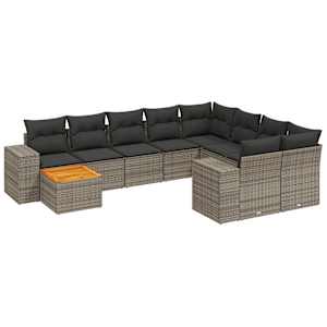 vidaXL 10-osaline aiadiivani komplekt patjadega, hall, pol&uuml;rotang