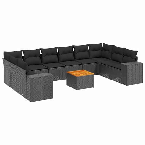 vidaXL 11-osaline aiadiivani komplekt patjadega, must, pol&uuml;rotang
