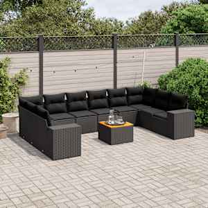 Vrtna sedežna garnitura 11-delna z blazinami črn poli ratan