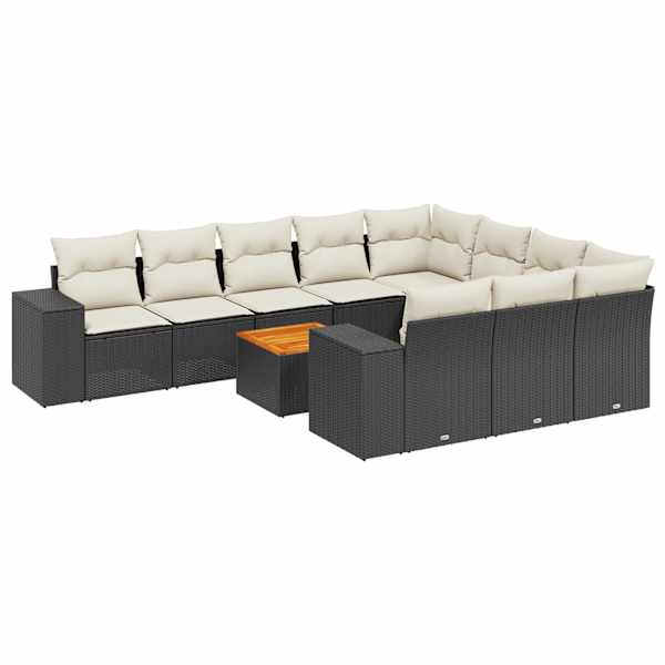 vidaXL 11-osaline aiadiivani komplekt patjadega, must, pol&uuml;rotang