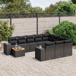 Vrtna sedežna garnitura 11-delna z blazinami črn poli ratan