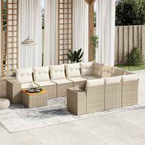 Vrtna sedežna garnitura 11-delna z blazinami bež poli ratan