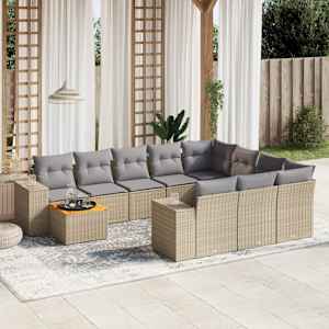 Vrtna sedežna garnitura 11-delna z blazinami bež poli ratan