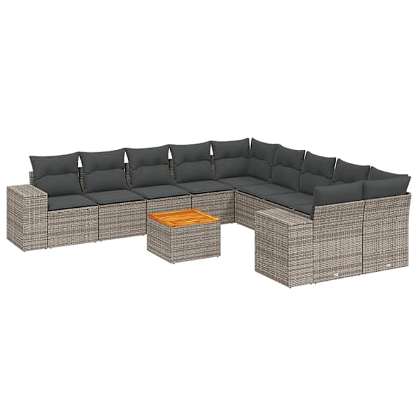 vidaXL 11-osaline aiadiivani komplekt patjadega, hall, pol&uuml;rotang