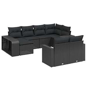 vidaXL 10-osaline aiadiivani komplekt patjadega, must, pol&uuml;rotang