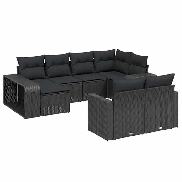 vidaXL 10-osaline aiadiivani komplekt patjadega, must, pol&uuml;rotang