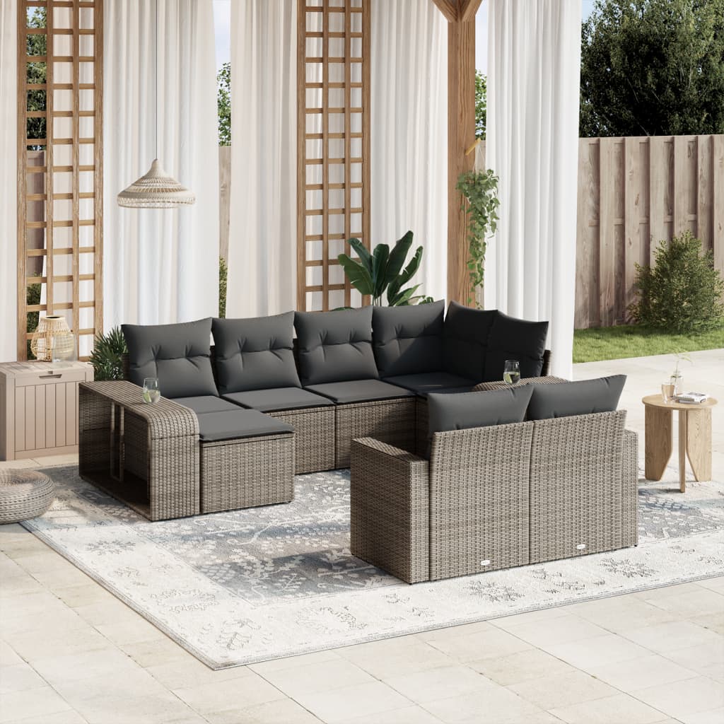 vidaXL 10-delige Loungeset met kussens poly rattan grijs, foto 2