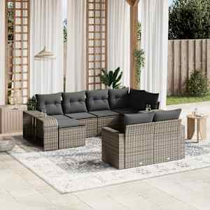 Vrtna sedežna garnitura 10-delna z blazinami siv poli ratan