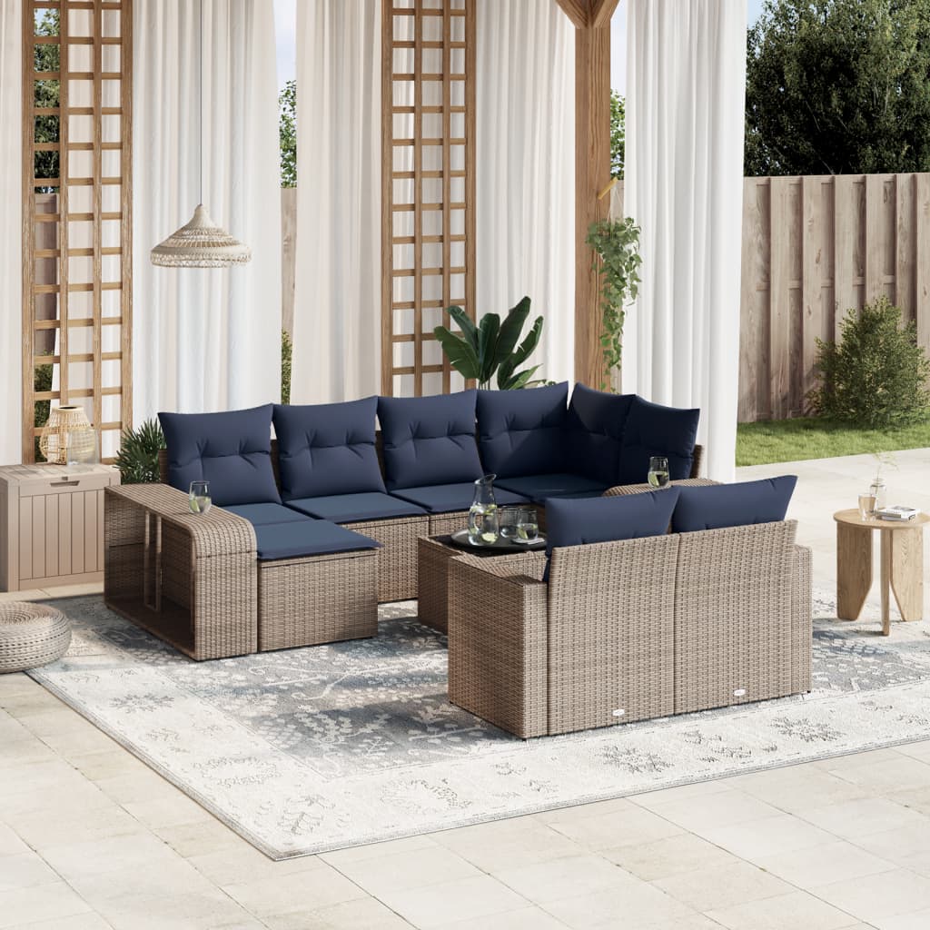 loungesæt til haven 11 dele med hynder polyrattan grå