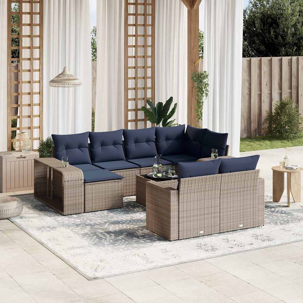 vidaXL loungesæt til haven 11 dele med hynder polyrattan grå