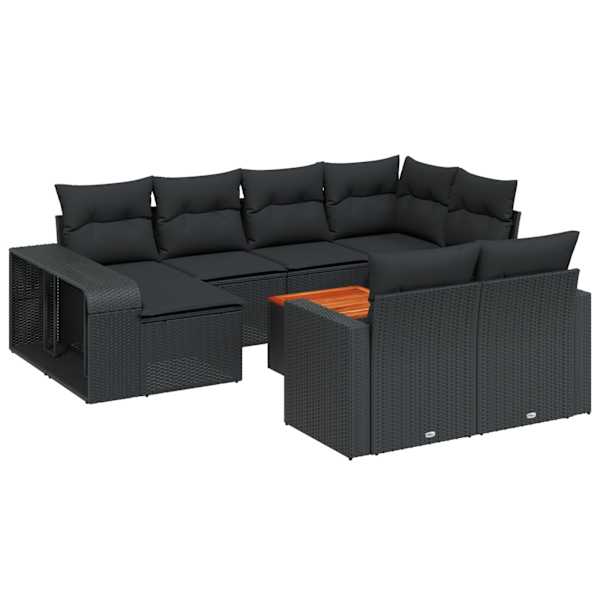 vidaXL 11-osaline aiadiivani komplekt patjadega, must, pol&uuml;rotang