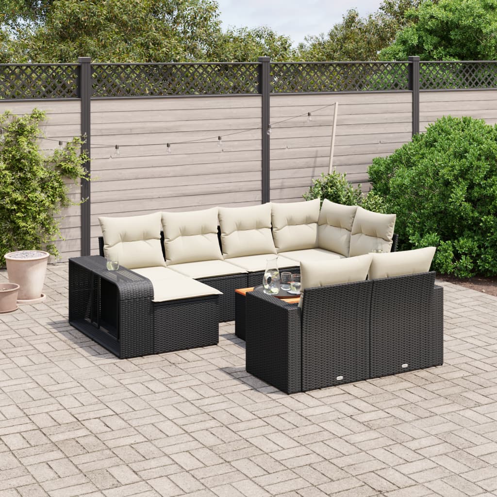 vidaXL 11-tlg. Garten-Sofagarnitur mit Kissen Schwarz Poly Rattan