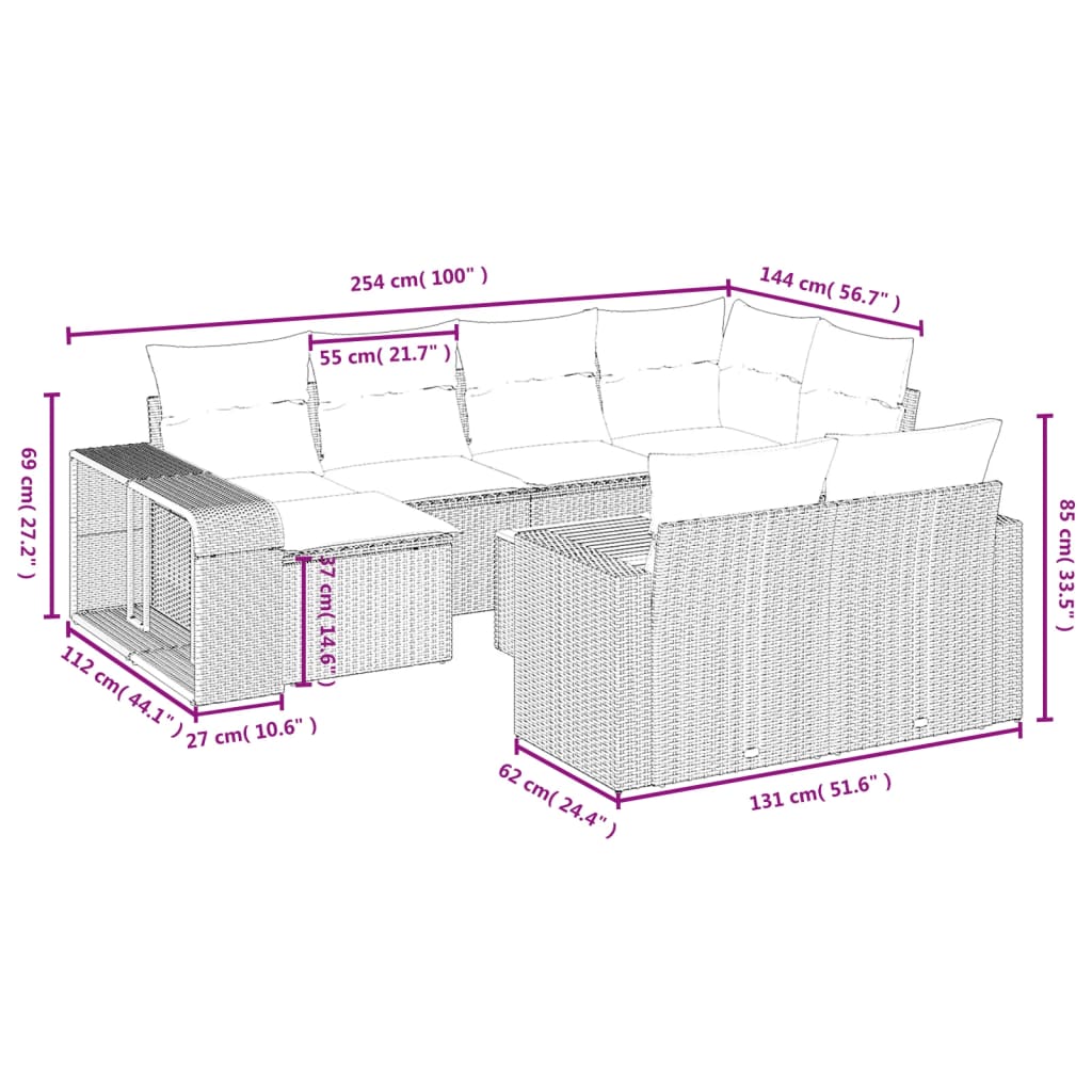 Thumbnail - vidaXL 11-tlg. Garten-Sofagarnitur mit Kissen Beige Poly Rattan