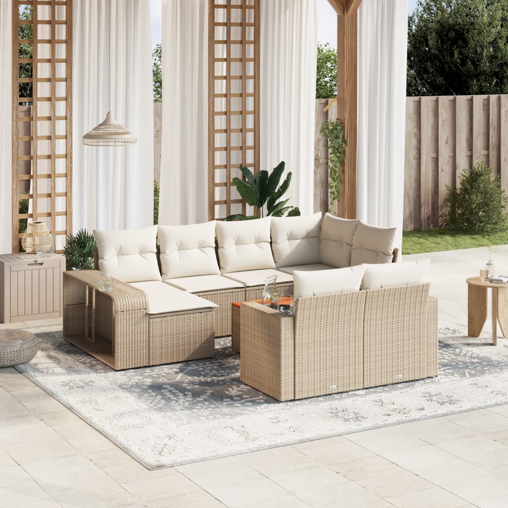 vidaXL 11-tlg. Garten-Sofagarnitur mit Kissen Beige Poly Rattan