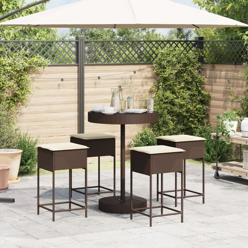 Thumbnail - vidaXL 5-tlg. Gartenbar-Set mit Kissen Braun Poly Rattan
