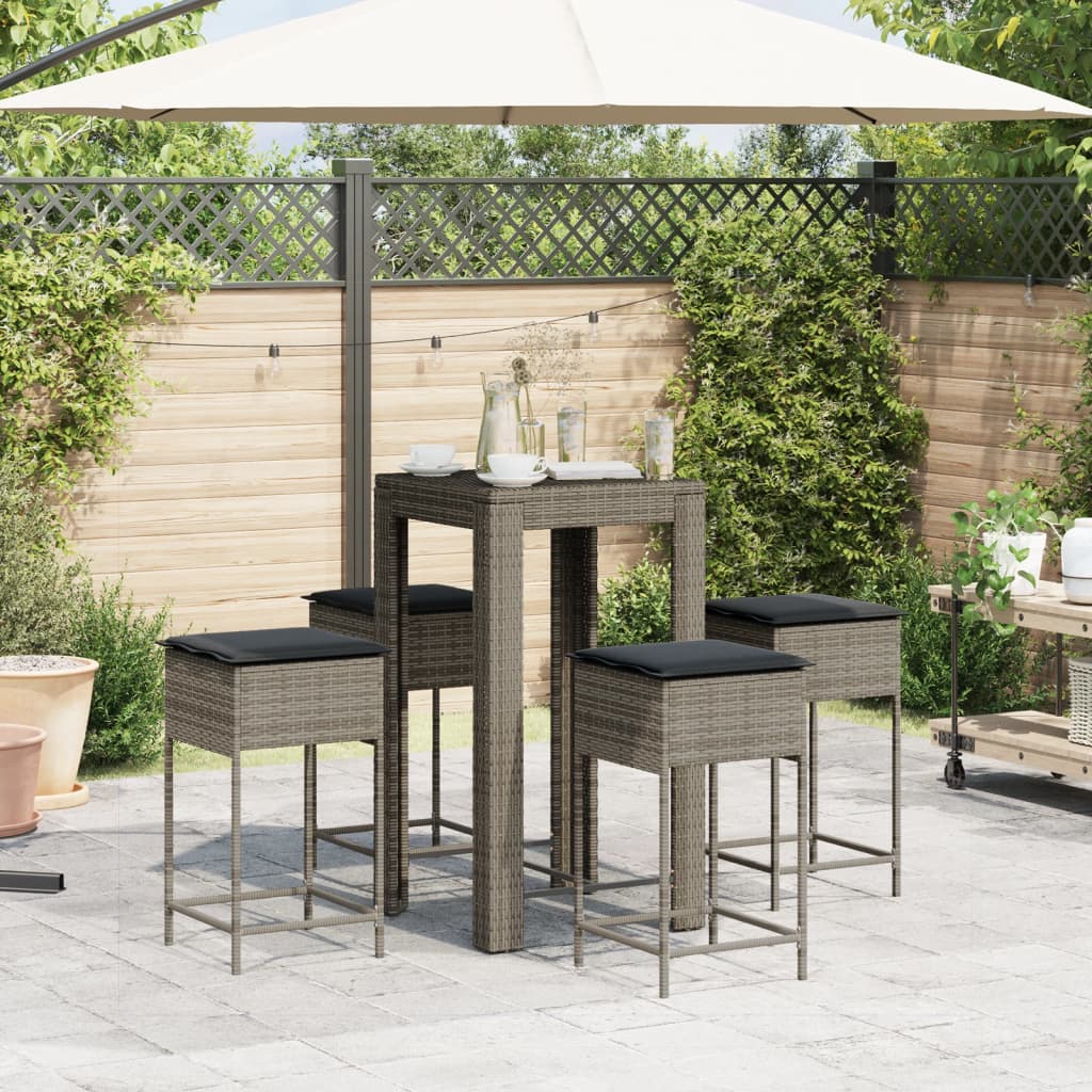 Thumbnail - vidaXL 5-tlg. Gartenbar-Set mit Kissen Grau Poly Rattan