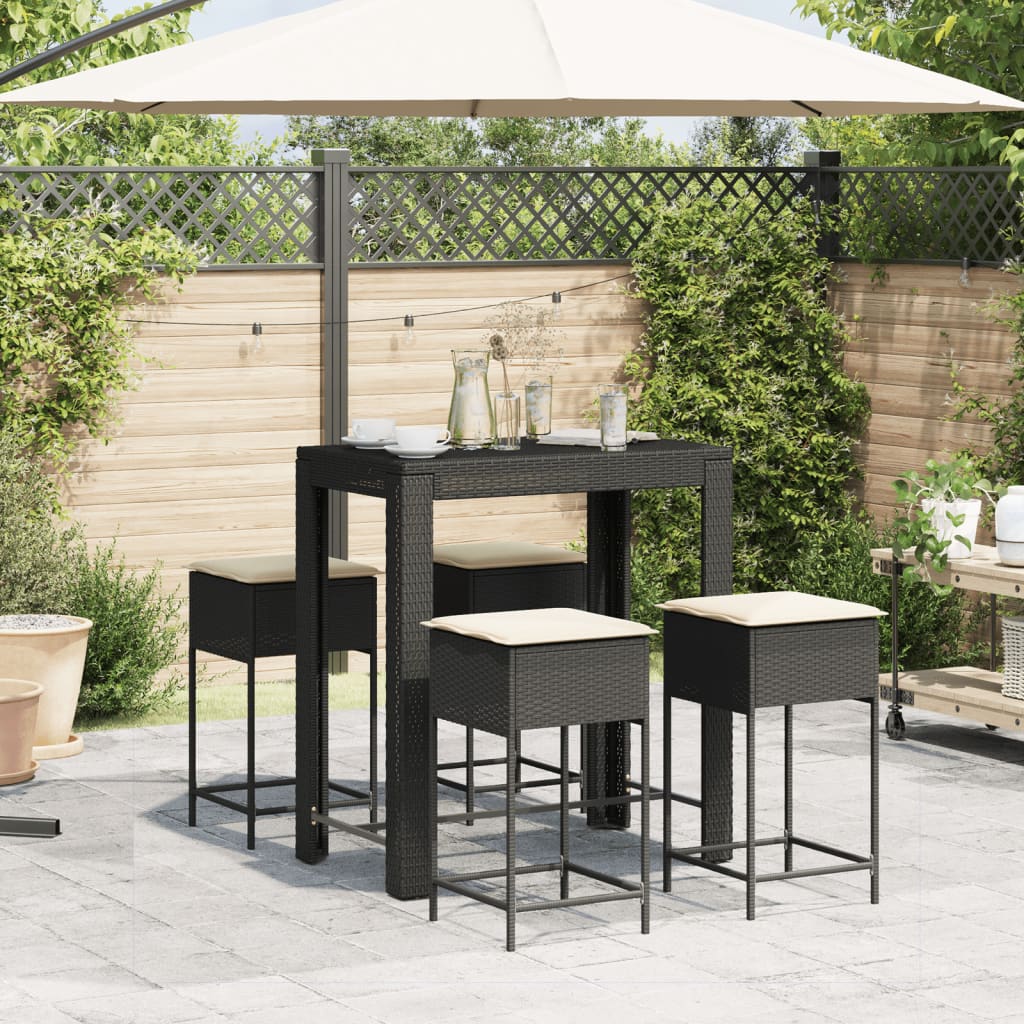 vidaXL 5-delige Tuinbarset met kussens poly rattan zwart afbeelding