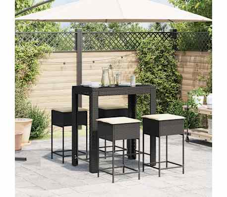 vidaXL 5-delige Tuinbarset met kussens poly rattan zwart