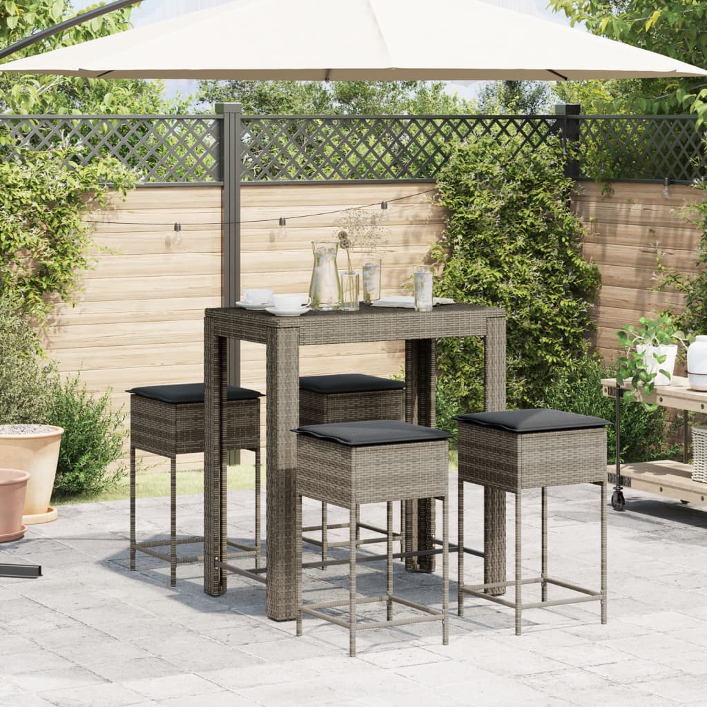 vidaXL 5-delige Tuinbarset met kussens poly rattan grijs afbeelding