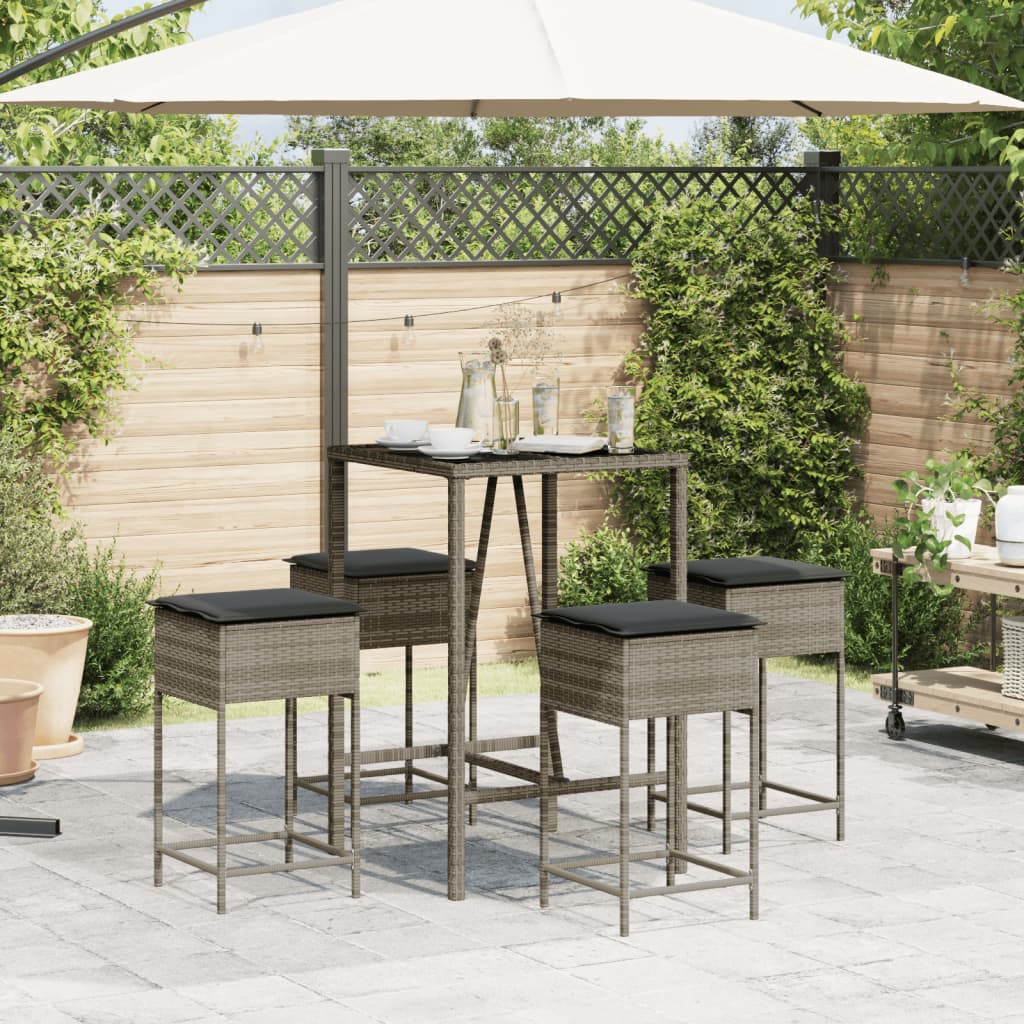 vidaXL 5-delige Tuinbarset met kussens poly rattan grijs afbeelding
